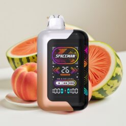 SMOK SPACEMAN SP40000 Zero Nicotine Wegwerpbare Vape met 20ml 0% Nicotinezout, 1000mAh Batterij, 2.28" Scherm en 40000 Trekjes – Sappige Perzik Watermeloen